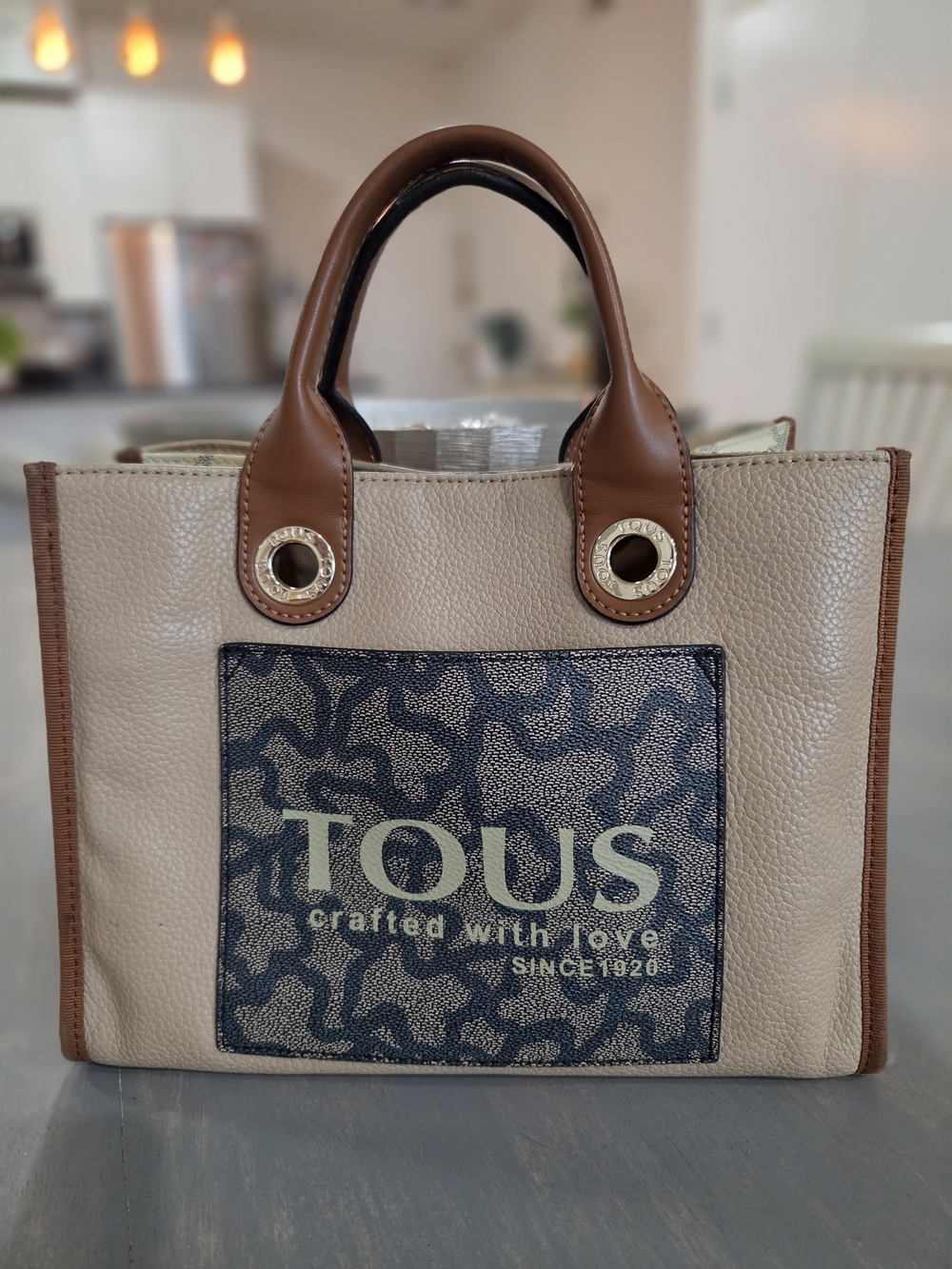 TOUS Beige & Brown Leather Tote Bag